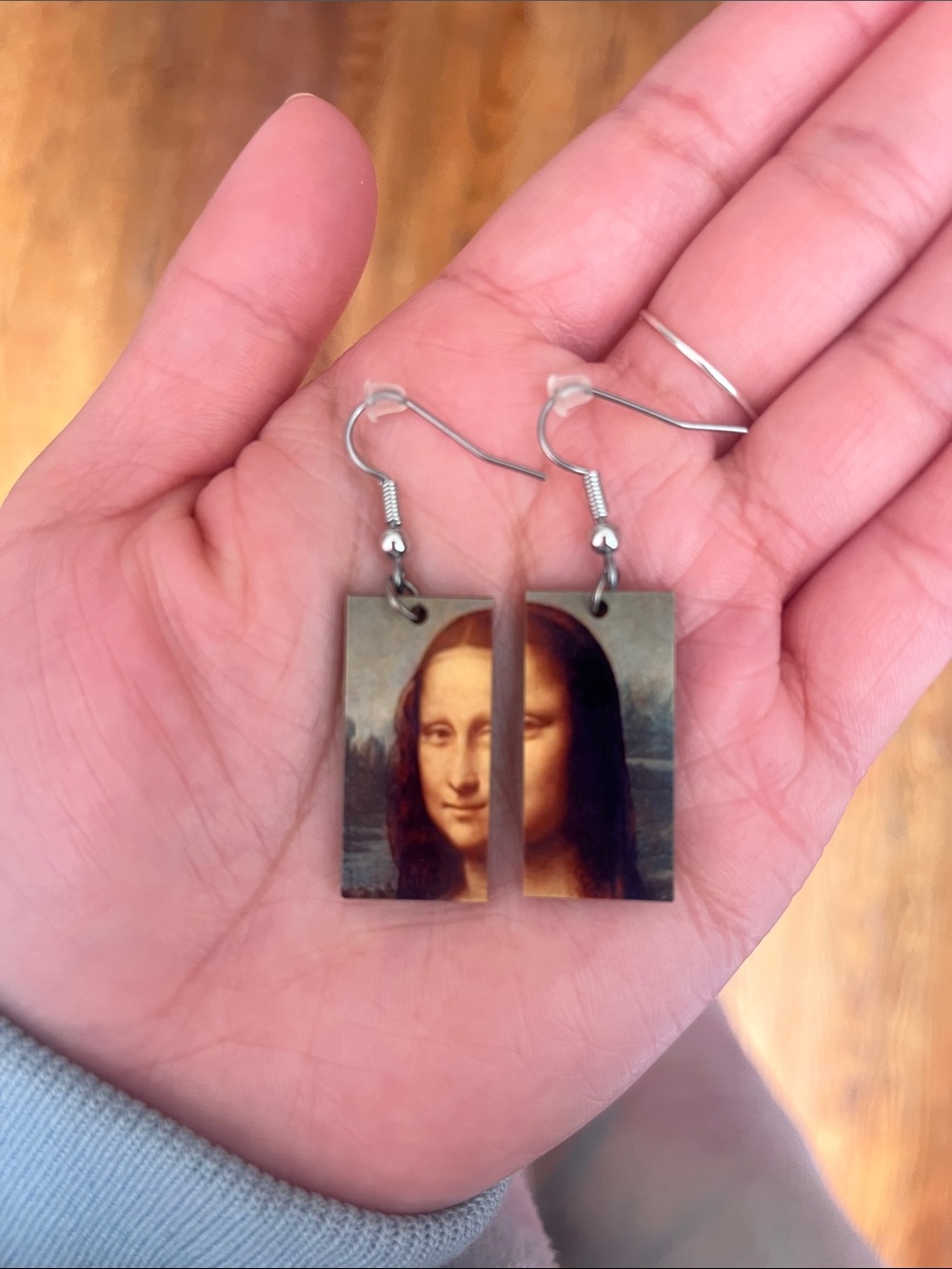 Mona Lisa Split Portrait Dangle Earrings
